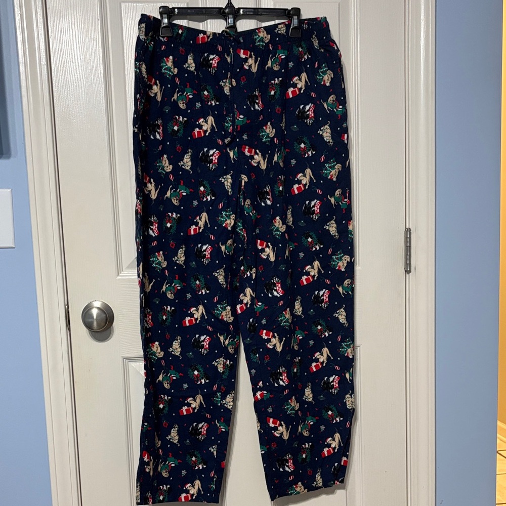 Lands' End Navy Christmas Dog Print Pajama Pantd
